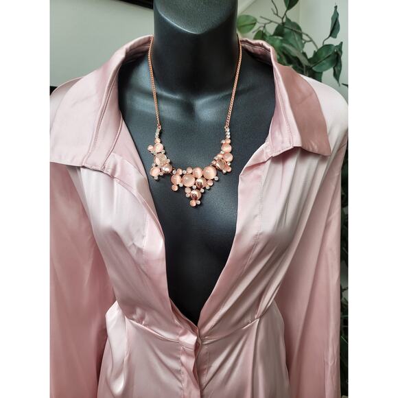 Fashion Nova Shirt Dress Women's Size Large Pink Polyester Long Sleeves - Picture 3 of 13